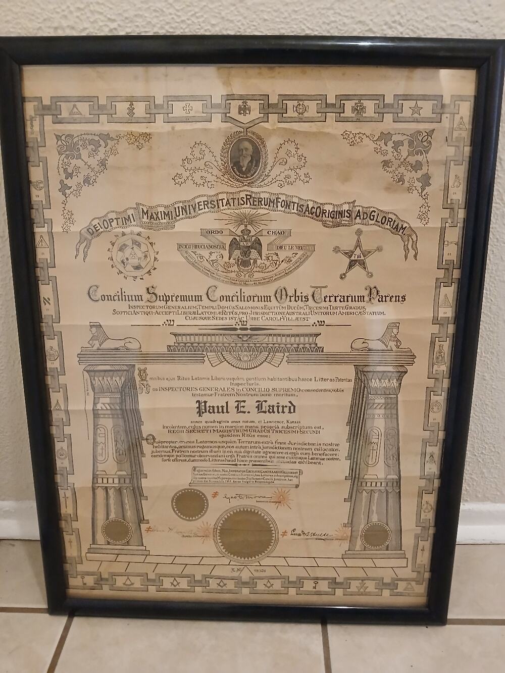 Rare 1/1 Original 1917 Scottish Rite Masonic Council Document – Latin Text –